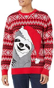 Alex Stevens Men's Slothy Christmas Ugly Christmas Sweater, Red Combo, Small