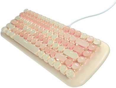 Cute Colorful Wired Mechanical Keyboard for Girls and Kids, Round Keycaps, Compact 84 Keys, 10 Lighting Effects White Backlit, Pink Switch (Milk Tea)