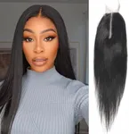 Risbaer Brazilian 2x6 Lace Closure Straight 100% Human Hair Deep Middle Part Straight Transparent Lace Closure Remy Hair Kim K Closure with Baby Hair Natural Color(16 inch)