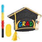 WERNNSAI Graduation Pinata - Graduation Cap Pinata with Blindfold Bat Tassel Graduation Party Game Supplies for Kids Boys Girls College Middle School Elementary Graduation Party Decoration Black Gold