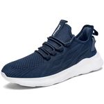 Mens Running Trainers Walking Tennis Jogging Gym Fitness Sneakers Slip on Casual Breathable Mesh Fashion Flatss Shoes for Men Bluewhite Size 9