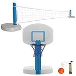 BlueBay Pool Basketball Hoop Poolside & Volleyball Set for Inground Pool 2-in-1 Games Combo for Swimming Pool