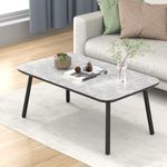 C-Hopetree Small Rectangle Metal Patio Coffee Table for Outside, Outdoor Side Table with Marble Look Top