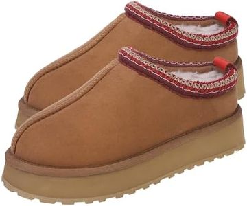 Forfoot Boots for Women, Platform Slippers Slippers for Women House Slippers Furry Boots Slippers for Women Indoor Tan 6-7