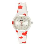 Ravel Women's Heart Quartz Watch with Patterned Silicone Strap - White/Red Hearts