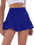 BMJL Womens High Waisted Shorts Athletic Running Shorts Workout Gym Quick Dry Flowy Shorts with Pockets(S,Blue)