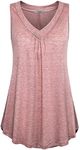 Cestyle Tunic Tank Tops for Women, Basic Solid V Neck Sleeveless Pintuck Flowy Lightweight Tee Shirts Dresses Red Medium