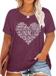 Anbech Women Plus Size Kindness Shirt Cute Heart Graphic Tees Short Sleeve Teacher Tops (Burgundy, 2X)