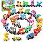 Vanmor Wooden Train Set, Snap-Connection Animal Trains, STEM Take Apart Animal Play Set, Toddler Matching and Magnetic Alphabet Train Learning Toys for Kids Ages 3-5