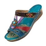 Women Mules Orthotic Slides Wedge Slides Sandals Ladies Mid Heels Platform Slip On Clogs Open Toe Slippers Bohemian Ethnic Style Vintage Floral Summer Sandal Breathable Beach Casual Outdoor Shoes