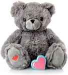 My Baby's Heartbeat Bear - Gray Teddy Bear Stuffed Animal w/ 20 sec Voice Recorder Heart Sounds Bear - Gray Bear