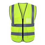 JIAHG Hi Vi Safety Vest with Pockets, Reflective Strips High Visibility Construction Workers Vest Waistcoat Gilet Outdoor Work Cooling Safety Vests for Sanitation Transportation Workers