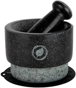 Laevo Mortar and Pestle Large Set - Black Granite Stone Spice Grinder, 2.1 Cup Capacity, 5.5 Inches - Reversible Molcajete Mexicano - Guacamole, Spices - Large Mortar and Pestles Set