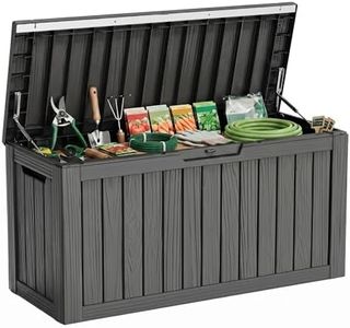 MAIUSCOLI 86 Gallon Deck Box, Lockable Waterproof Outdoor Storage Boxes For Garden Tools,Indoor Cushions,Accessories Outside Storage Resin Weatherproof Container(Black)