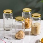 Nestasia Set of 4 Glass Kitchen Storage Jars with Gold Lid - Airtight, Durable & Stylish Containers for Sugar, Tea, Coffee & Snacks | 950ml each