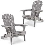 Smart FENDEE Folding Adirondack Chairs Set of 2, All-Weather Cedar Wooden Adirondack Firepit Chairs, Outdoor Leisure Furniture for Relaxing, Suitable for Yard, Patio, Balcony, Poolside, Grey