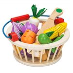 Victostar Magnetic Wooden Cutting Fruits Vegetables Food Play Toy Set With Basket for Kids (Vegetables)