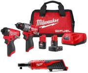 Milwaukee M12 FUEL 12-Volt Li-Ion Brushless Cordless Hammer Drill and Impact Driver Combo Kit (2-Tool) W/Free M12 3/8 in. Ratchet