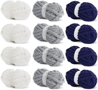 HOMBYS Chunky Chenille Yarn for Crocheting, Super Bulky Jumbo Yarn for Hand Knitting, 3/4" Thick Soft Plush Yarn for Blankets, 8 Skein Pack (27 yds / 8 oz Each), Multi Assorted Cream Grey Navy