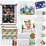 128 PCS Sublimation Blanks Products, Modacraft Christmas Ornaments Crafts Sublimation Starter Kit with Instruction Manual, Blank Makeup Bag Fridge Magnet Coaster Keychain Earring Mouse Pad Puzzle Flag