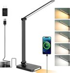 XERGY LED Desk Lamp with USB Charging Output – Dimmable, Touch Control, Timer, Night Mode, 5 Color Modes, Adjustable Arm, Eye-Caring Table Lamp for Study, Office & Bedside Reading – Black