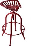 LOKKHAN Cast Iron Tractor Seat Bar Stool-25''-30.71'' Counter Bar Height Adjustable Swivel Metal Kitchen Breakfast Coffee Stool-Rustic Industrial Farmhouse Style-Base Welded,Red,King Seat