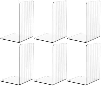 Clear Acrylic Bookends with Non-Slip Mats,6 Pcs Transparent Book Ends Organizer for Shelves,Desk,Library,Office,Book Stoppers for Heavy Duty Books,Vinyl Record,CD,Bookshelf,Kids Book Holder Decor