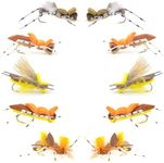 The Fly Fishing Place Basics Collection - Foam Hoppers Dry Fly Assortment - 10 Dry Fishing Grasshopper Flies - 5 Patterns - Hook Size 10