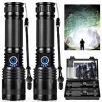 Rechargeable LED Flashlights High Lumens, 990,000 Lumens Super Bright Flashlights with 5 Modes, Waterproof Powerful Flash Light Multifunctional Flashlights for Home Camping Hiking(2 Pack)