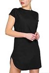 Fashion Star Womens Curved Hem Turn Up Cap Sleeve Tunic T-Shirt Mini Dress Plain Black Plus Size (UK 20/22)