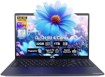 NIMO 15.6 FHD IPS Business Laptop, 6 Cores 12th Intel i3-1215U(up to 3.4 GHz), 32GB RAM, 1TB SSD, 65W Type C, Backlit Keyboard, Fingerprint,2 Years Warranty, WiFi 6, Win 11