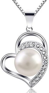 B.Catcher Femme Collier de perle en Argent 925 Pendentif Double Coeur Gardien de l'amour Cadeau Saint-Valentin