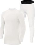 PowerLayer Skins for Boys Kids Base Layer Thermal Long Sleeve Top & Tights Football Compression Set - White Top + White Tights, 12-14 Years