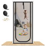 Upgraded Reinforced Cat Screen Door, 32X82” Heavy Duty Pets Proof Screen Door with Bilateral Zipper, Prevent Dogs Cats Running Out from Home, Bedroom, Living Room, Kitchen Patio Door