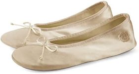 BCTEX COLL Women's Ballerina House Slippers with Bow, Ladies Satin Bedroom Slipper with Suede Sole Indoor (Champagne gold 8-9)