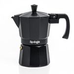 Sipologie Roma Moka Pot Espresso Maker, 180ml, Classic Italian Brewing for Strong and Flavourful Coffee, Premium Grade Aluminium Stovetop Percolator, Black