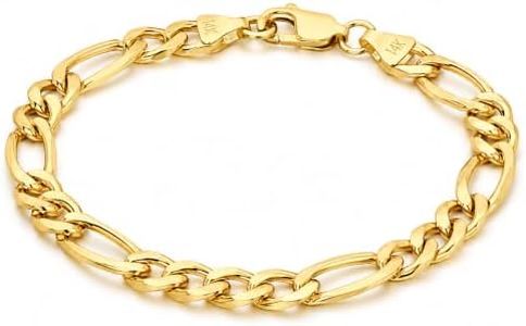 SHOP WGS 3.5MM 14K Solid Yellow Gold Figaro Bracelet for Women & Men | 14K Real Gold Figaro Bracelet for Men & Women Jewelry Gifts 8 Inches
