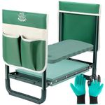 DEERFAMY Garden Kneeler and Seat Stool, Heavy Duty Gardening Stool Load Capacity 350 lbs, Folding Garden Stool with Extra Kneeling Pad, 2 Tool Pouches, Digging Gloves, Green