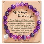 Get Well Soon Bracelets Gifts for Women Girls Natural Stone Amethyst Healing Bracelet Stress Relief Anxiety Bracelets for Teens Life is Tough But So are You Bracelet Gifts