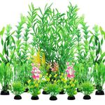 Fish Tank Plants, QUOZUO 20pcs Aquarium Decor Green Plants Artificial Aquarium Decorations Plant, Fish Tank Accessories for Household and Office Aquarium Simulation, Small to Large