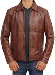 Decrum Mens Leather Jacket - Real Lambskin Classic Vintage Style Leather Jackets For Men, Jonwick Waxed, Large