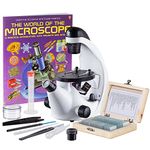 IQCrew IN50C-PS25-WM STEM Science Discovery 40X-500X Inverted Microscope with 25 Prepared Slides, and Microscope Book for Students and Kids