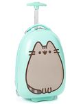 Pusheen Kids Suitcase | Mint Green Small Cabin Bag for Girls | Carry On Trolley with Extendable Handle | Smile Cartoon The Cat Merchandise | Fun Travel Gift for Children & Teens