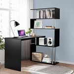 Luxsuite Office Corner Desk with 4 Tier Rotating Bookshelf Bookcase Storage PC Computer Study Table Worksation Office Home Black 100cm