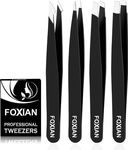 Foxian Tweezers for Facial Hair Women Stainless Steel Eyebrow Tweezers Slanted Tip for Accurate & Precise Grooming of Eyebrows Professional Tweezers for Men