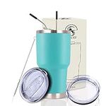 Arsaif 30oz (850ml) Tumbler with Straw and Lid, Insulated Reusable Travel Smoothie Bottle - Stainless Steel Cup for Drinking Hot or Iced Coffee Drink (Sky Blue)