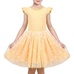 Sunny Fashion Girls Dress Yellow Striped Daisy Flower Ruffle Tulle Party Holiday Cotton 8