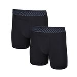 Tommy John Men’s Mid-Length Boxer Brief 6” Underwear - Cotton Basics Boxers with Supportive Contour Pouch, Black, M