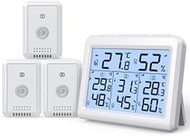 AMIR Indoor Outdoor Thermometer, 3 Channels Digital Hygrometer Thermometer with 3 Sensor, Humidity Monitor Wireless with LCD Display, Room Thermometer and Humidity Gauge for Home, Office, Baby Room