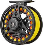 SF Large Arbor Fly Fishing Reel 5/6wt Aluminum Alloy Body Die-Cast Matt Black Pre-Loaded Fly Reel with Line Combo Fluorescent Yellow Fly Line